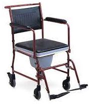 Coating Steel Frame, Detachable Foot Rest, Solid Rear Castor, Plastic Commode Seat