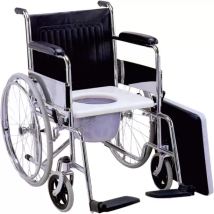Steel Foldable Frame, Commode Bucket, Fixed Armrest & Footrest Wheel with Hand Rim